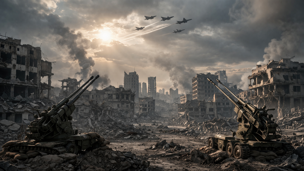 Crimes de Guerra. Imagem gerada com o auxílio de IA.