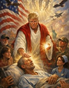 Donald Trump em imagem messiânica publicada em sua rede social.